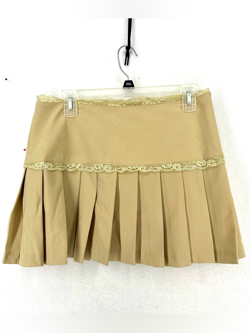 Sharagano Y2K Pleated Mini Skirt Lace Trim Beige Women’s Size 11